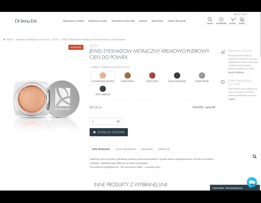 Karta produktu z dostępnymi wariantami kolorystycznymi
