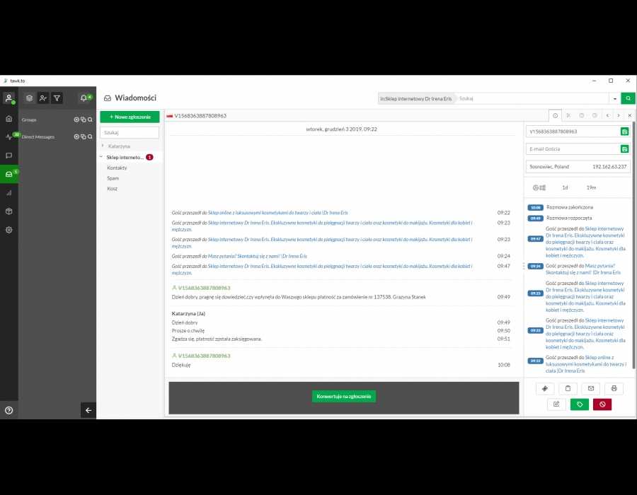 Chat online - panel operatora sklepu